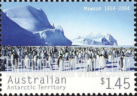 FindYourStampsValue: AUSTRALIAN ANTARCTIC TERRITORY - Mawson Station, 50th Anniversary: Auster Emperor Penguin Rookery