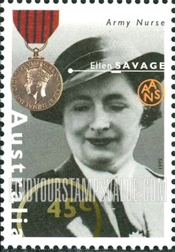 FindYourStampsValue: Famous Australians from World War II Type of 1995: Ellen Savage