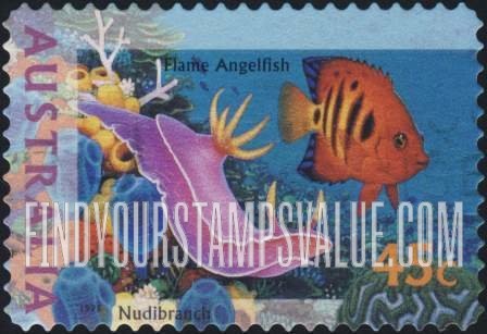 FindYourStampsValue: The World Down Under: Flame angelfish, nudibranch