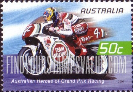 FindYourStampsValue: Grand Prix Motorcycle Racing: Daryl Beattie (motorcycle #4, green panel)
