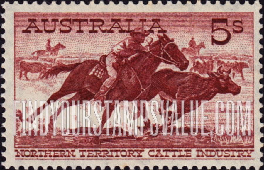 FindYourStampsValue: Aboriginal Stockman Cutting Out a Steer