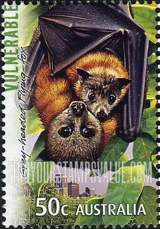 FindYourStampsValue: Endangered Animals: Gray-headed flying fox