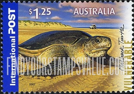 FindYourStampsValue: Endangered Animals: Flatback turtle, horizontal