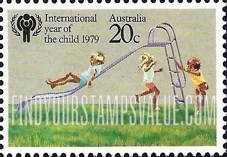 FindYourStampsValue: Children Playing, IYC Emblem