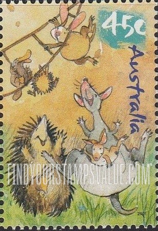 FindYourStampsValue: Caricatures of Australian Wildlife by Roland Harvey: Wallabies, echidnas, platypus and ladder