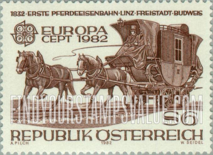 FindYourStampsValue: Europa 1982: Sesquicentennial of Linz-Freistadt-Budweis Horse-drawn Railroad