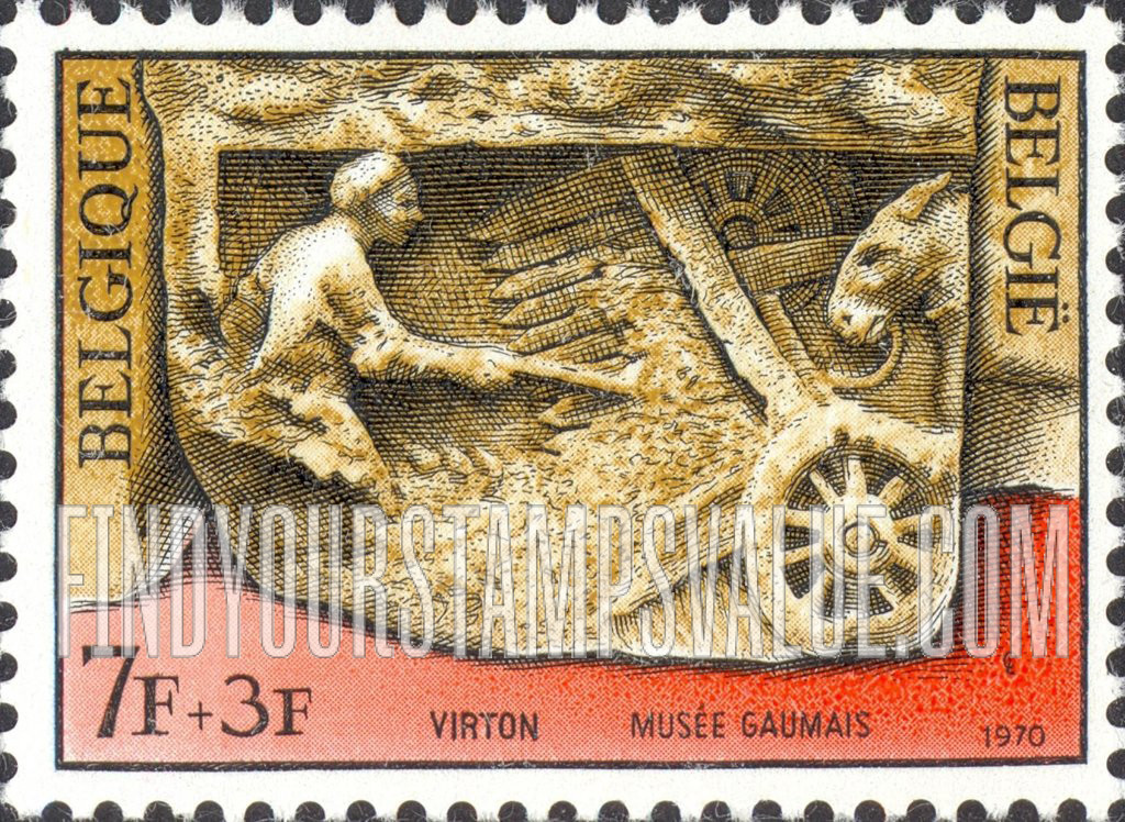 FindYourStampsValue: Semi-Postal, Belgian Museums: “The Thresher of Trevires”, Gallo-Roman sculpture, Gaumais Museum, Virton