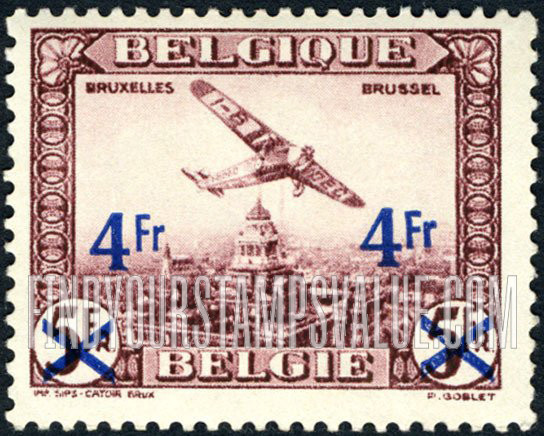 FindYourStampsValue: Air Post: Plane over Brussels