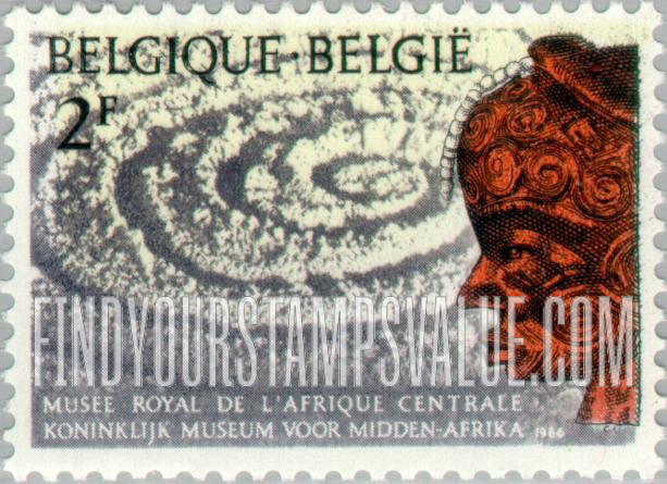 FindYourStampsValue: Ancestral head and spiral pattern, Kasai; Central Africa Museum