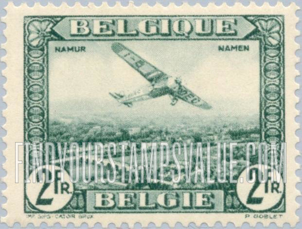 FindYourStampsValue: Air Post: Plane over Namur