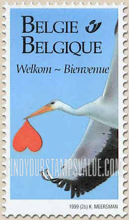 FindYourStampsValue: Greetings Stamps: Stork carrying a heart
