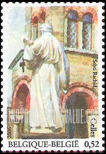 FindYourStampsValue: Scenes of Wallonian Villages: Statue, Saint-Hadelin Church, Celles