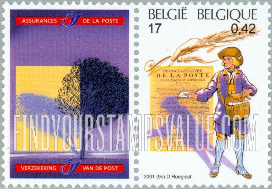FindYourStampsValue: European Posts, 500th Anniversary: 18th century postman, quill pen, postal notice