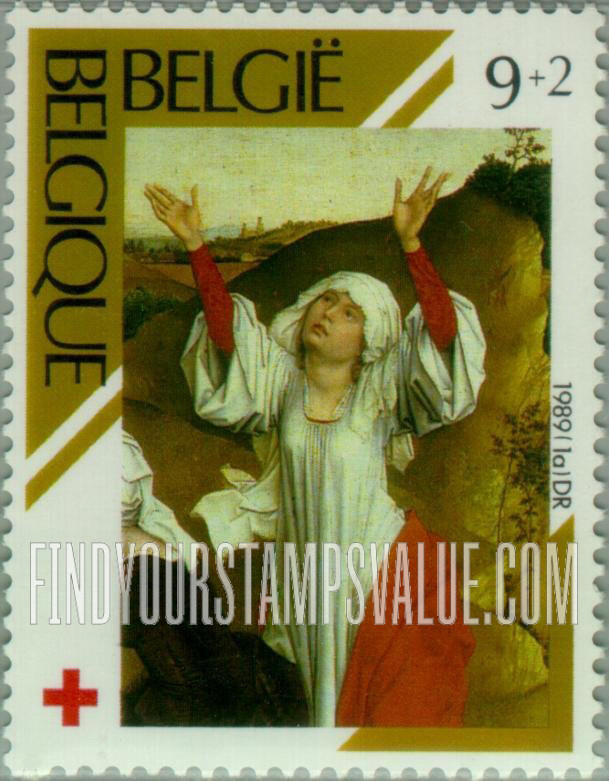 FindYourStampsValue: Semi-Postal, Belgian Red Cross, Painting: Crucifixion of Christ, by Rogier van der Weyden (c. 1399-1464)