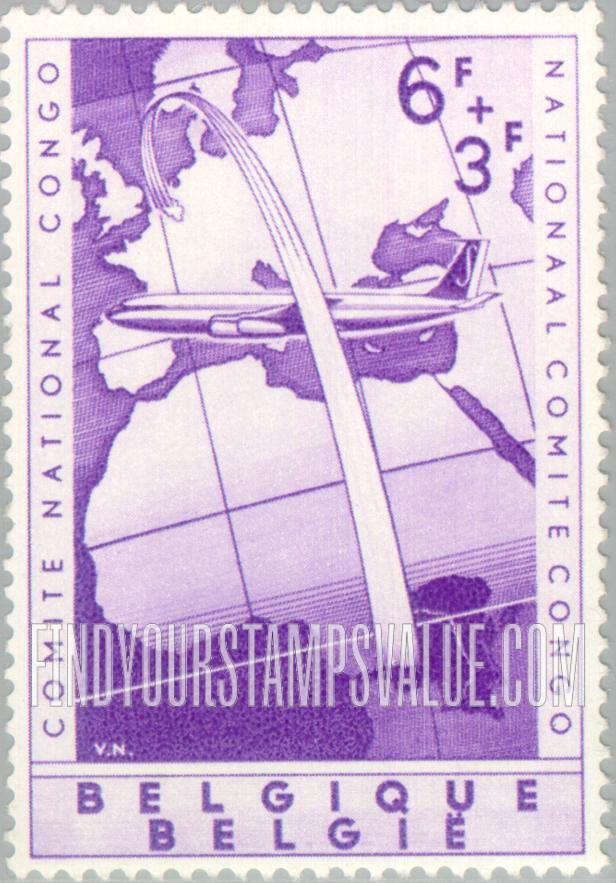 FindYourStampsValue: Semi-Postal: Rainbow connecting Congo and Belgium, and planes