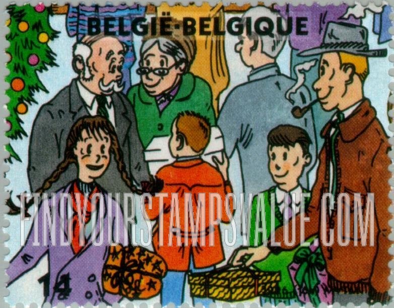 FindYourStampsValue: Christmas and New Year, Scenes from Christmas Market: Man smoking pipe, people with presents