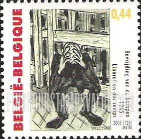 FindYourStampsValue: End of World War II, 60th Anniversary: Drawing of concentration camp internee, by Wilchar