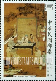 FindYourStampsValue: The Eighteen Scholars, Sung Dynasty Hanging Scroll: Practicing calligraphy - 宋人十八学士图古画: 练习书法