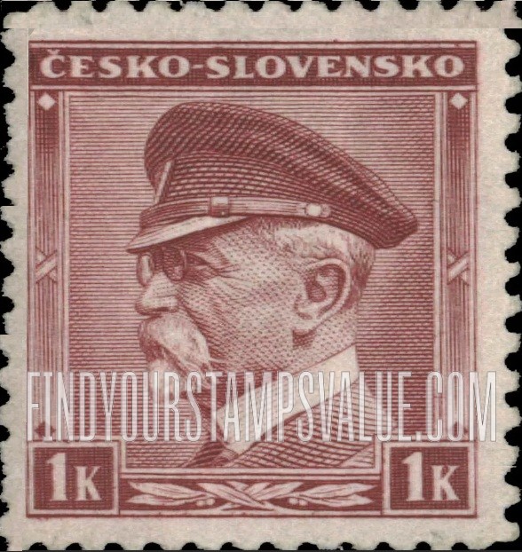 FindYourStampsValue: Masaryk: Masaryk Type of 1935 with hyphen in Cesko-Slovensko