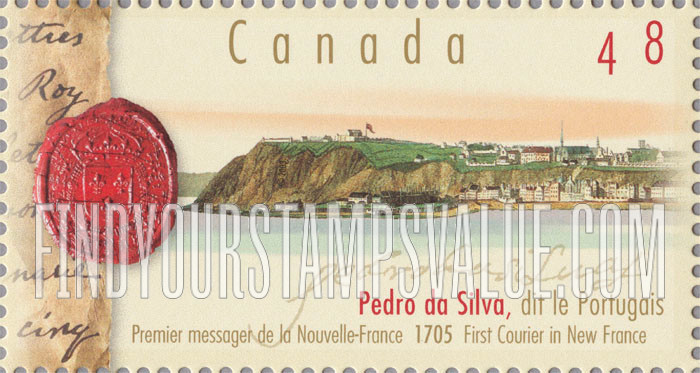 FindYourStampsValue: Quebec City, Seal of Sovereign Council of New France, Signature of Pedro da Silva