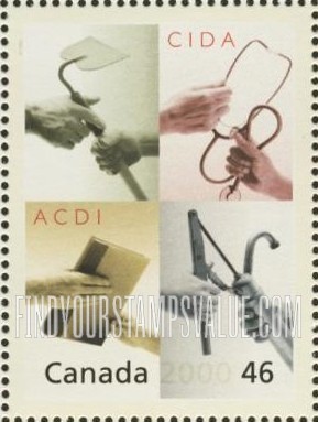 FindYourStampsValue: Charity: Canadian International Development Agency (hands and tools).