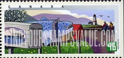 FindYourStampsValue: Decorated Rural Mailboxes: Mailboxes with Ship, fish, house designs