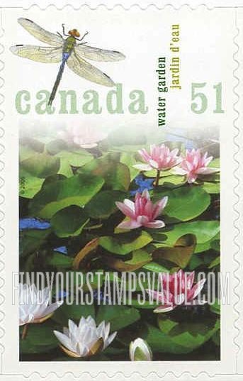 FindYourStampsValue: Gardens: Water garden and green darner dragonfly