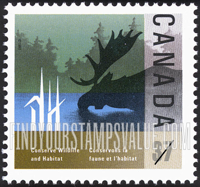 FindYourStampsValue: Wildlife and Habitat Conservation: Moose at water hole