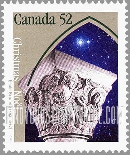 FindYourStampsValue: Capital Sculptures by Emile Brunet, Sainte-Anne-de-Deaupre Basilica: The Annunciation