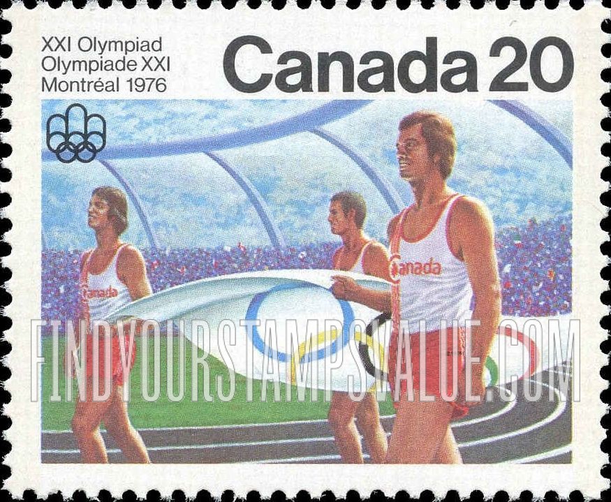FindYourStampsValue: 1976 Olympic Games ceremonies: Canadian athletes carrying Olympic flag