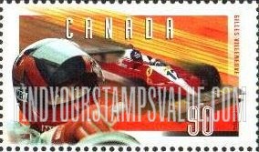 FindYourStampsValue: Gilles Villeneuve (1950-82), Formula One Race Car Driver: Close-up, racing in Number 12 Ferrari T-3