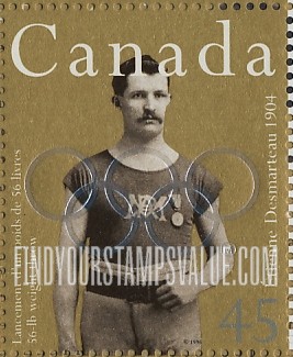 FindYourStampsValue: Canadian Olympic Gold Medalists: Etienne Desmarteau, 56 lb. weight throw, 1904