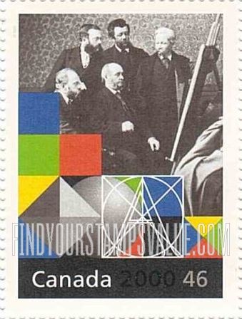 FindYourStampsValue: Fostering Canadian Talent: Royal Canadian Academy of Arts (men view ing painting)
