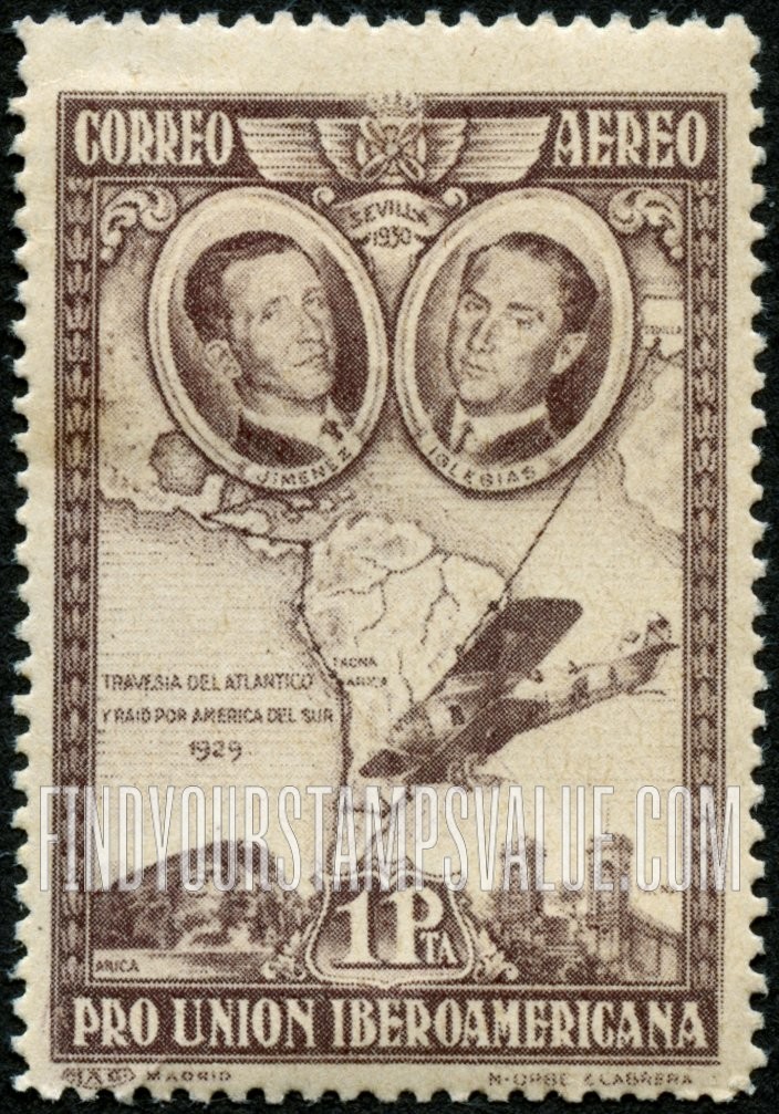 FindYourStampsValue: Air Post: Spanish-American Exhibition, Ignacio Jiménez and Francisco Iglesias