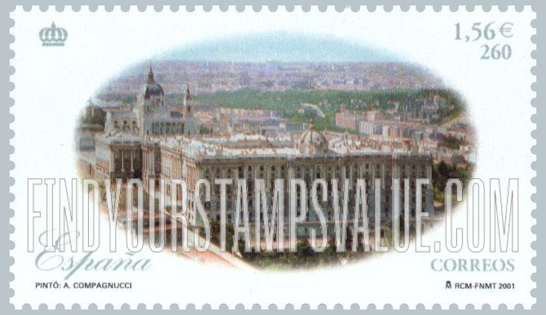 FindYourStampsValue: King Juan Carlos, 25th Anniversary of Reign: Royal palace, Madrid (49x28mm)
