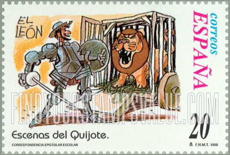 FindYourStampsValue: Letter Writing, Scenes from “Don Quixote”: El leon”
