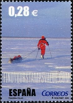 FindYourStampsValue: Scenes from Television Show “Al Filo de lo Imposible”: Man pulling sled