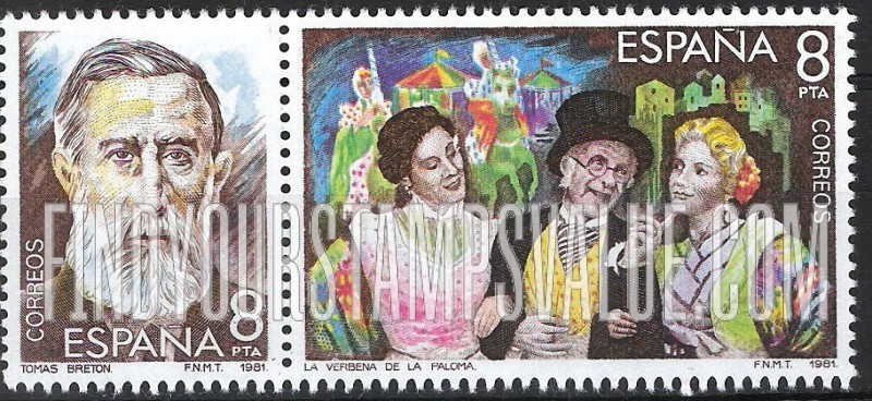 FindYourStampsValue: Operetta composers and scenes from their works: Tomas Breton Hernandez (1850-1923), Verbena of Paloma