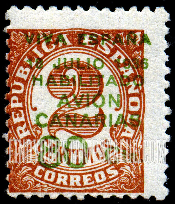 FindYourStampsValue: Revolutionary Overprints, Nationalist (Revolutionary) Forces, Canary Islands Air Post, Use via the Lufthansa Service: Numeral