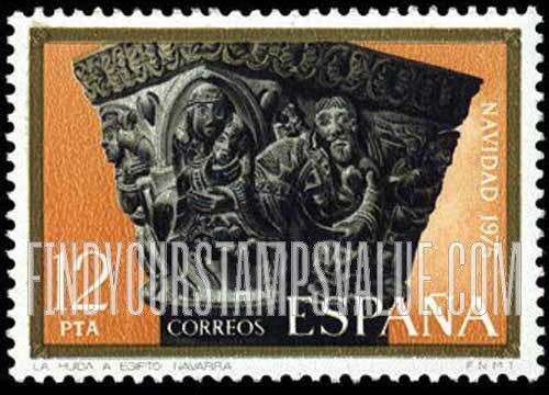 FindYourStampsValue: Christmas: Flight into Egypt, carved capital, Navarra Cathedral