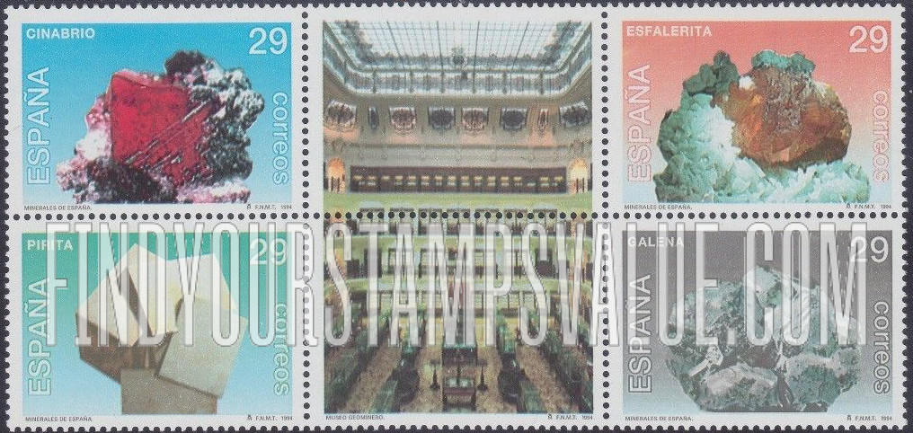 FindYourStampsValue: Minerals: Cinnabar, Sphalerite, Pyrite, Galena