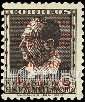FindYourStampsValue: Revolutionary Overprints, Nationalist (Revolutionary) Forces, Canary Islands Air Post, Use via the Lufthansa Service: Blasco Ibáñez