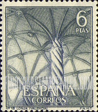 FindYourStampsValue: Tourism Types of 1964: Silk merchants’ hall (Lonja), Valencia, interior