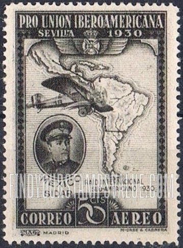 FindYourStampsValue: Air Post: Spanish-American Exhibition, Sidar of Mexico and Map of South America