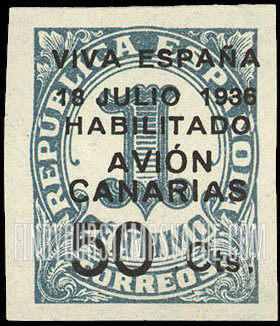 FindYourStampsValue: Revolutionary Overprints, Nationalist (Revolutionary) Forces, Canary Islands Air Post, Use via the Lufthansa Service: Numeral