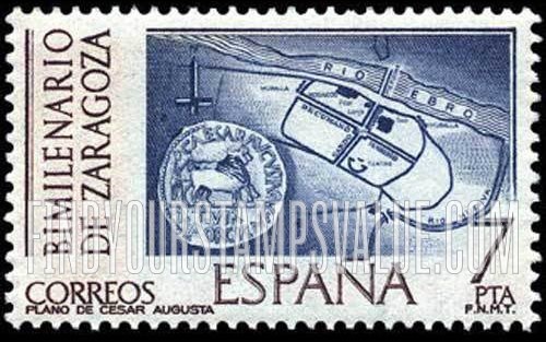 FindYourStampsValue: Map of Roman camp on banks of Ebro, and coin