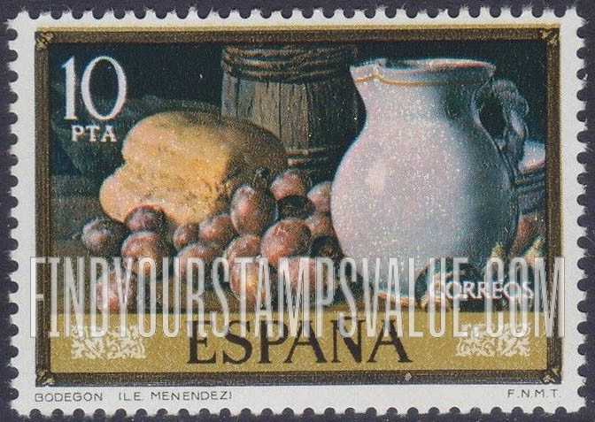 FindYourStampsValue: Luis Eugenio Menendez Paintings: Figs, bread and jug