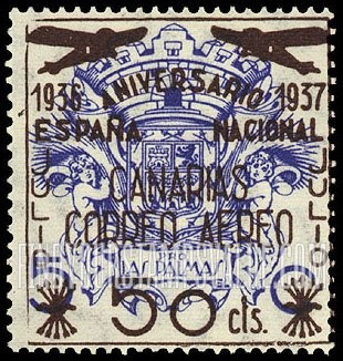 FindYourStampsValue: Revolutionary Overprints, Nationalist (Revolutionary) Forces, Canary Islands Air Post, Use via the Lufthansa Service