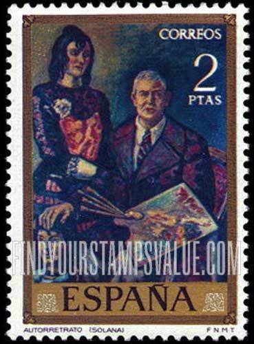 FindYourStampsValue: Gutierrez Solana Paintings: José Gutierrez Solana with wife and child