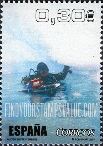 FindYourStampsValue: Scenes From Television Show “Al Filo de lo Imposible”: Diver under ice shelf